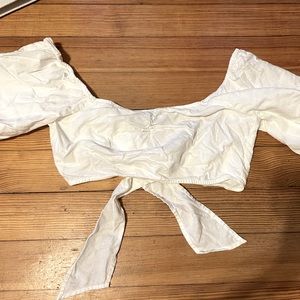 Loft XS Tie Back Puffy Sleeve Crop Top